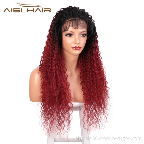 Aisi Hair 13x6 Long Wavy Ombre Red Dark Root Wig Kinky Curly Wave Lace Frontal Wig Cosplay Front Lace Hair Wigs For Black Women